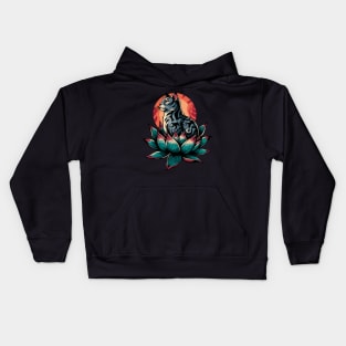 Grey cat with tribal tattoo in lotus Kids Hoodie